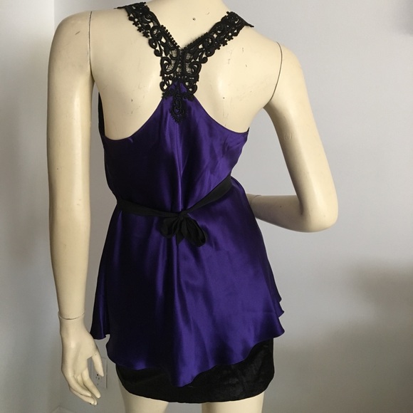 Dark Purple Silk flared tank with black crochet racerback - Picture 2 of 6